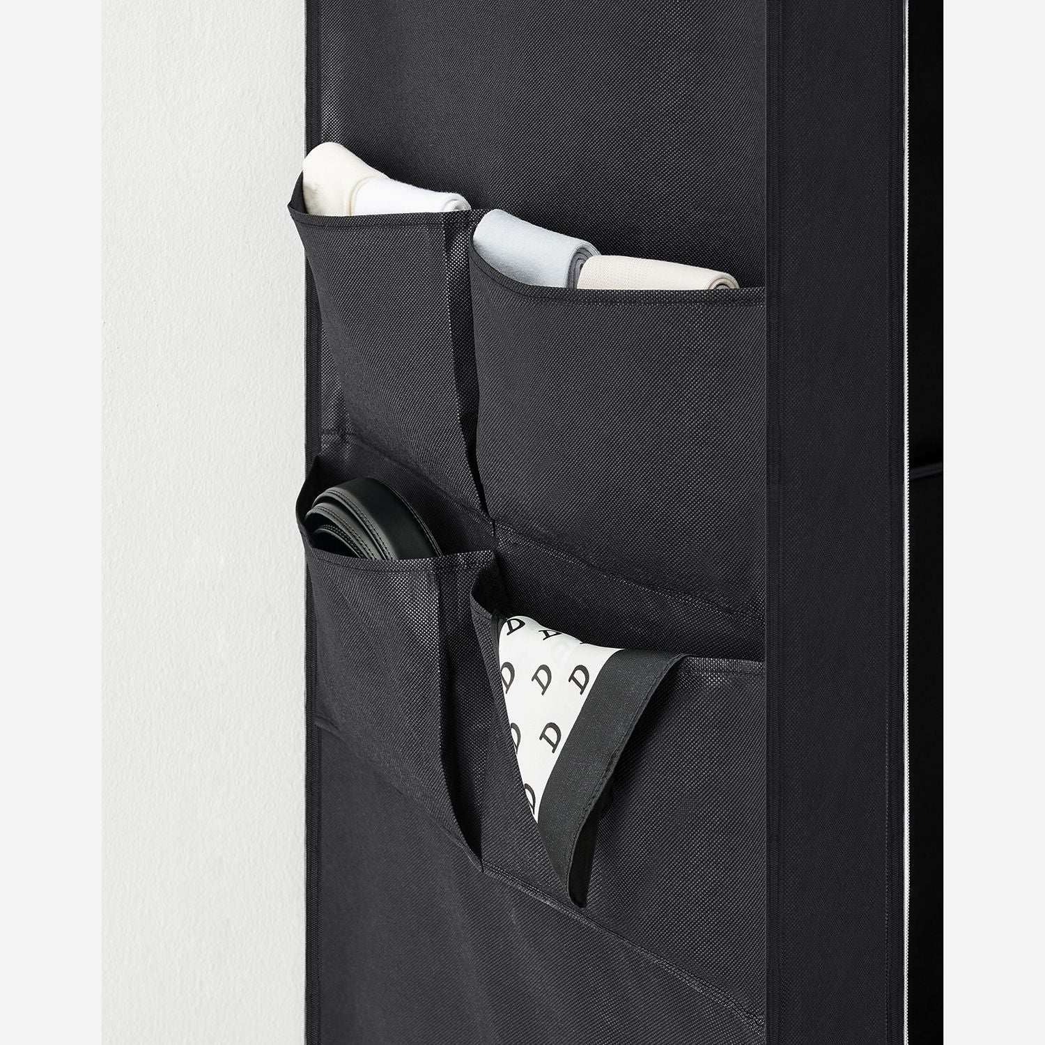 Leinenschrank - Stoffgarderobe - 45 x 170 x 167 cm - mit Regalen - Schwarz
