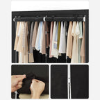 Leinenschrank - Stoffgarderobe - 45 x 170 x 167 cm - mit Regalen - Schwarz