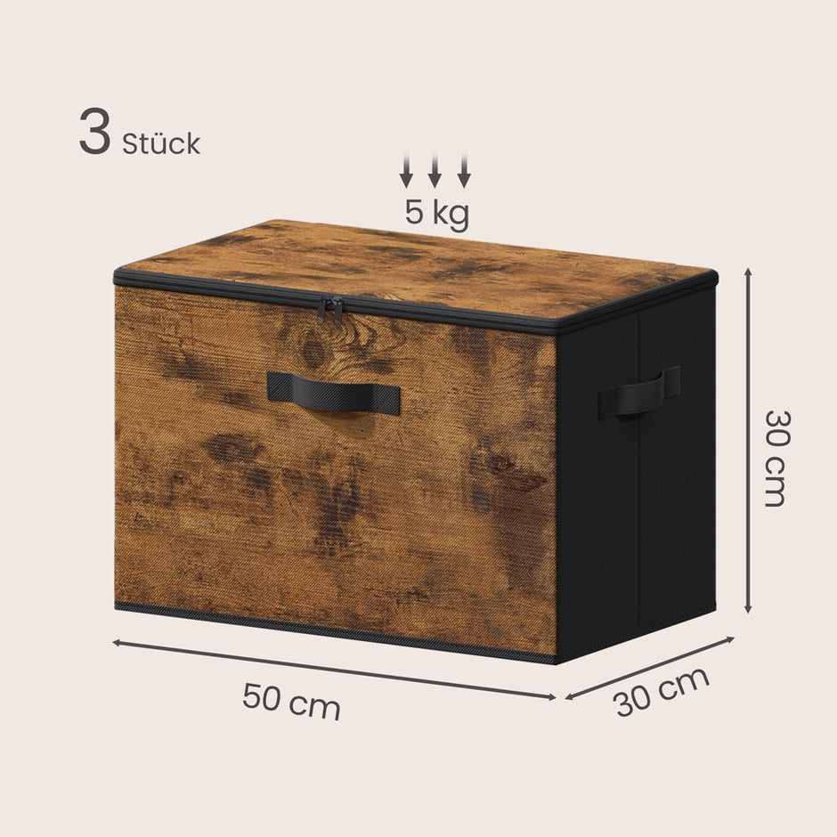 Opbergbox - Opvouwbaar met Handgrepen - Set van 3 - Bruin - 50 x 30 x 30 cm
