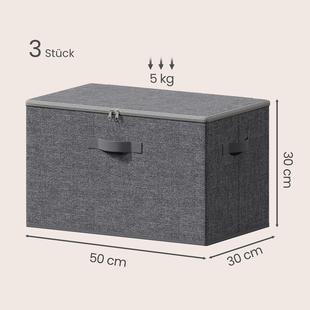 Opbergbox - Opvouwbaar met Handgrepen - Set van 3 - Grijs - 50 x 30 x 30 cm