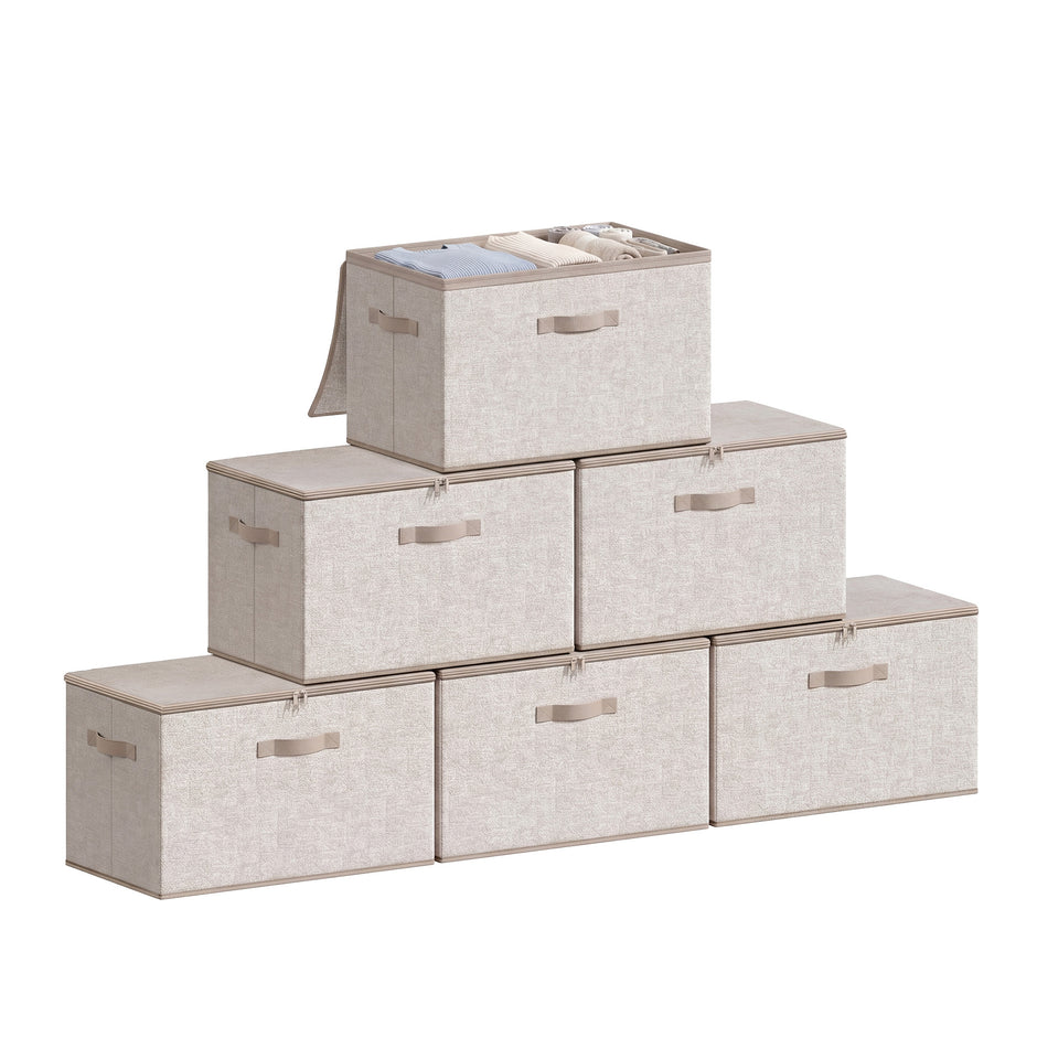 Opbergdozen - Set van 6 - Met Deksel - Linnenlook - Beige