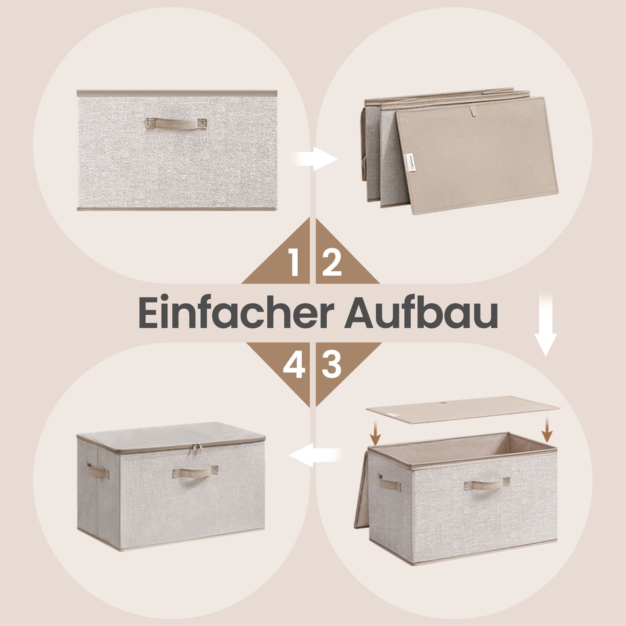 Opbergdozen - Set van 6 - Met Deksel - Linnenlook - Beige