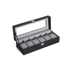 Watchbox - Uhrschrank mit Glasdeckel - für 6 Uhren - Schwarz