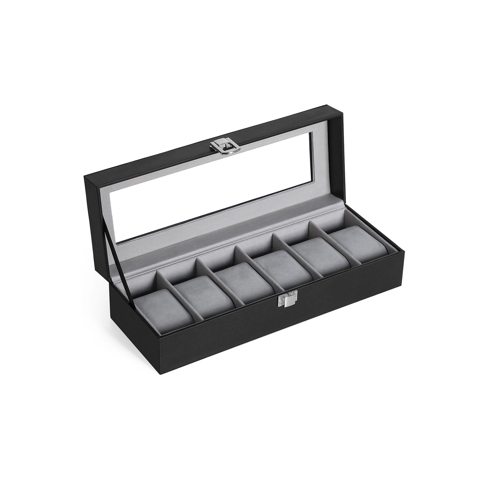 Watchbox - Uhrschrank mit Glasdeckel - für 6 Uhren - Schwarz