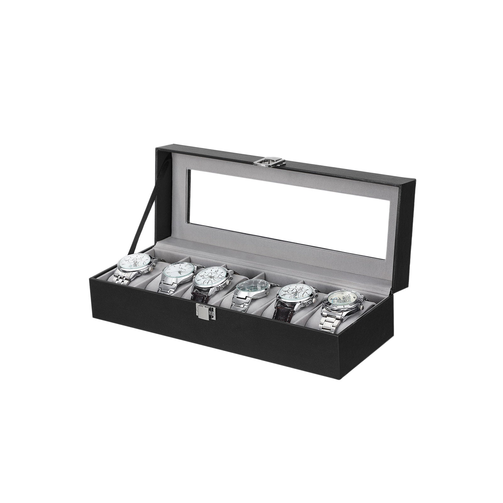 Watchbox - Uhrschrank mit Glasdeckel - für 6 Uhren - Schwarz
