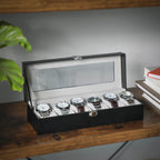 Watchbox - Uhrschrank mit Glasdeckel - für 6 Uhren - Schwarz
