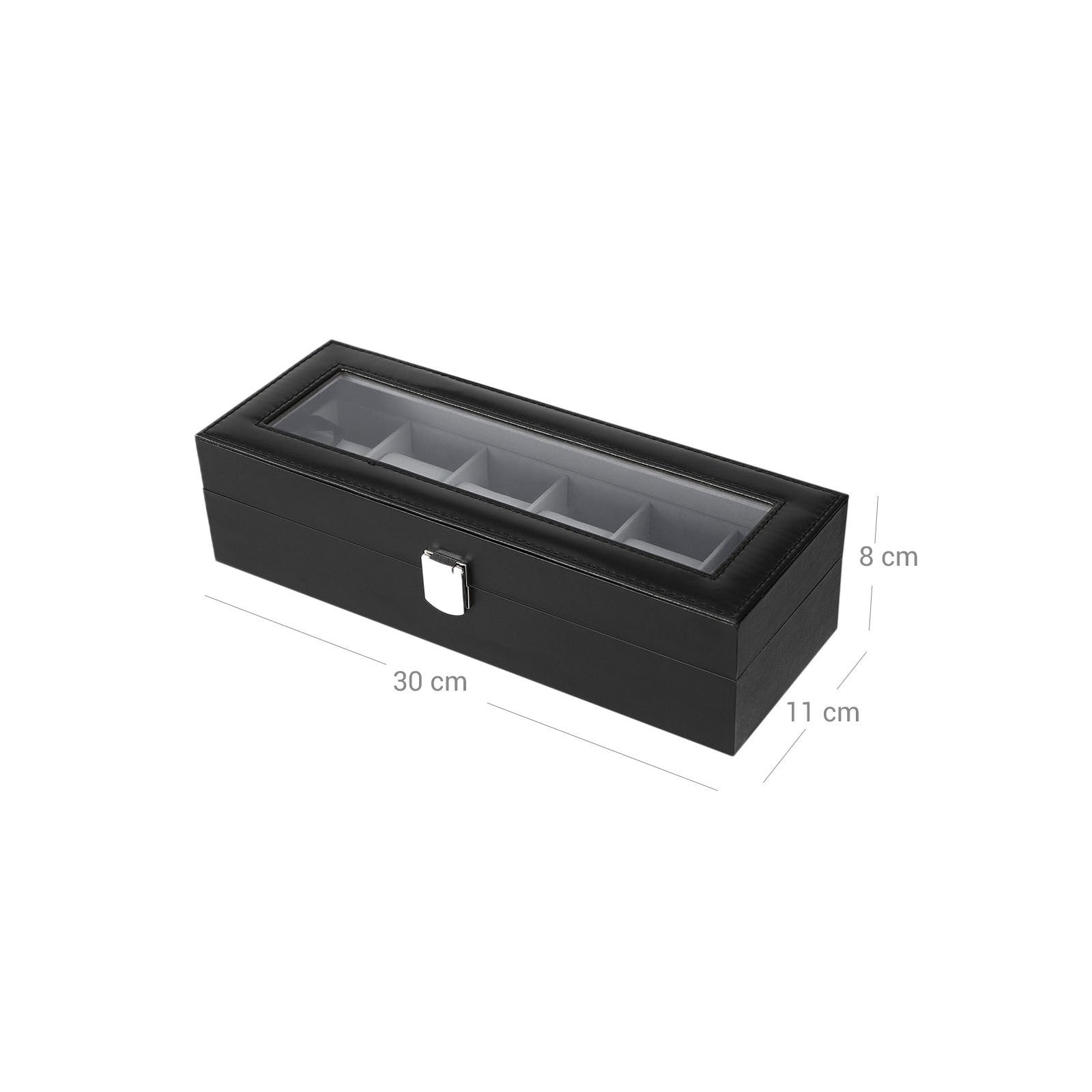 Watchbox - Uhrschrank mit Glasdeckel - für 6 Uhren - Schwarz