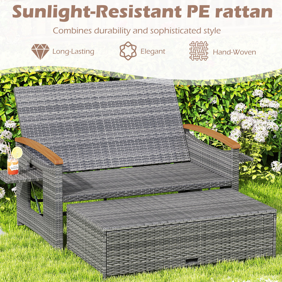 Rotting – trädgårdssoffa utomhus sits balkongmöbel med ottoman och förvaringsutrymme – 2