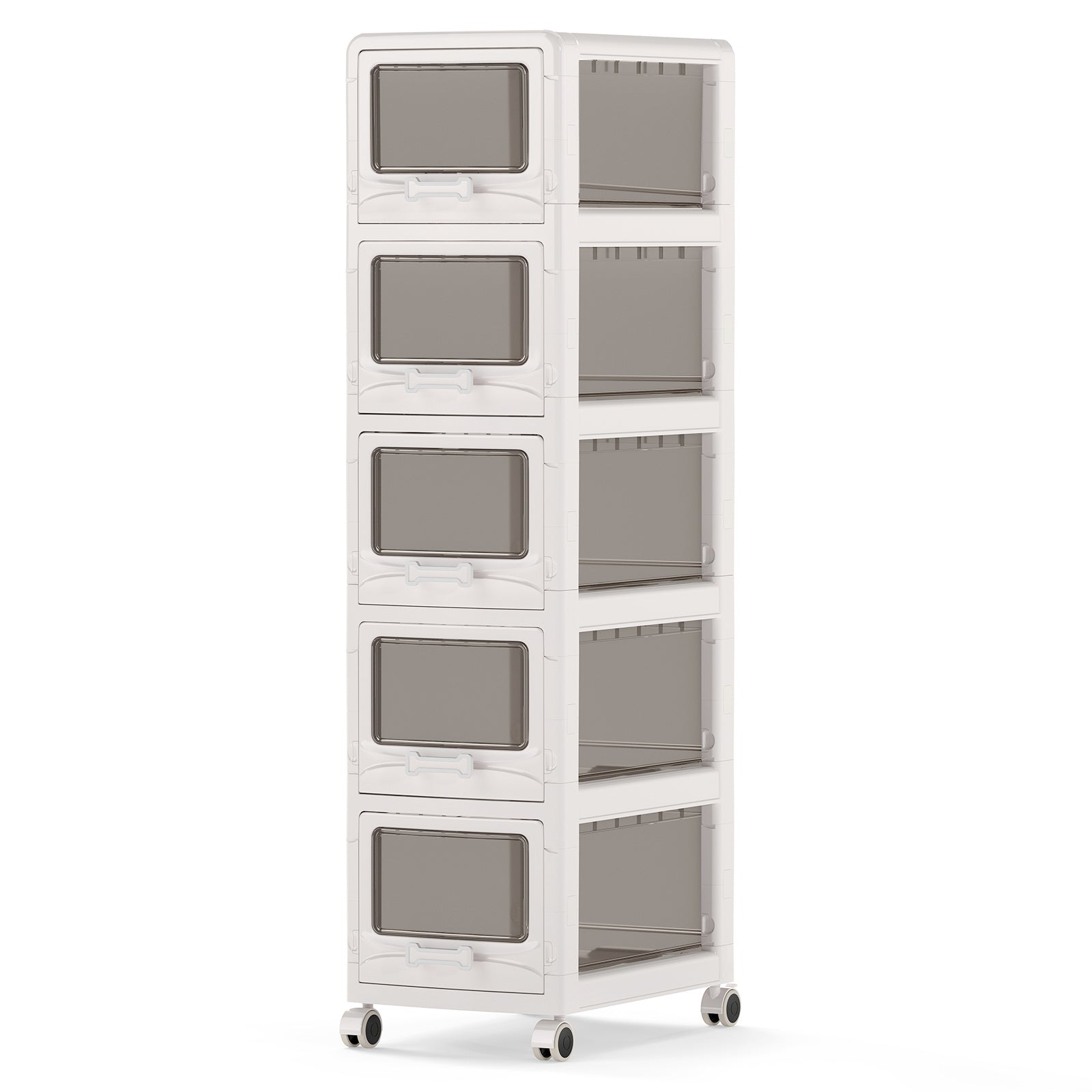 Rullvagn – med plastlådor, lagringsvagn PU hjul – 5 42 x 28 x 112,5 cm