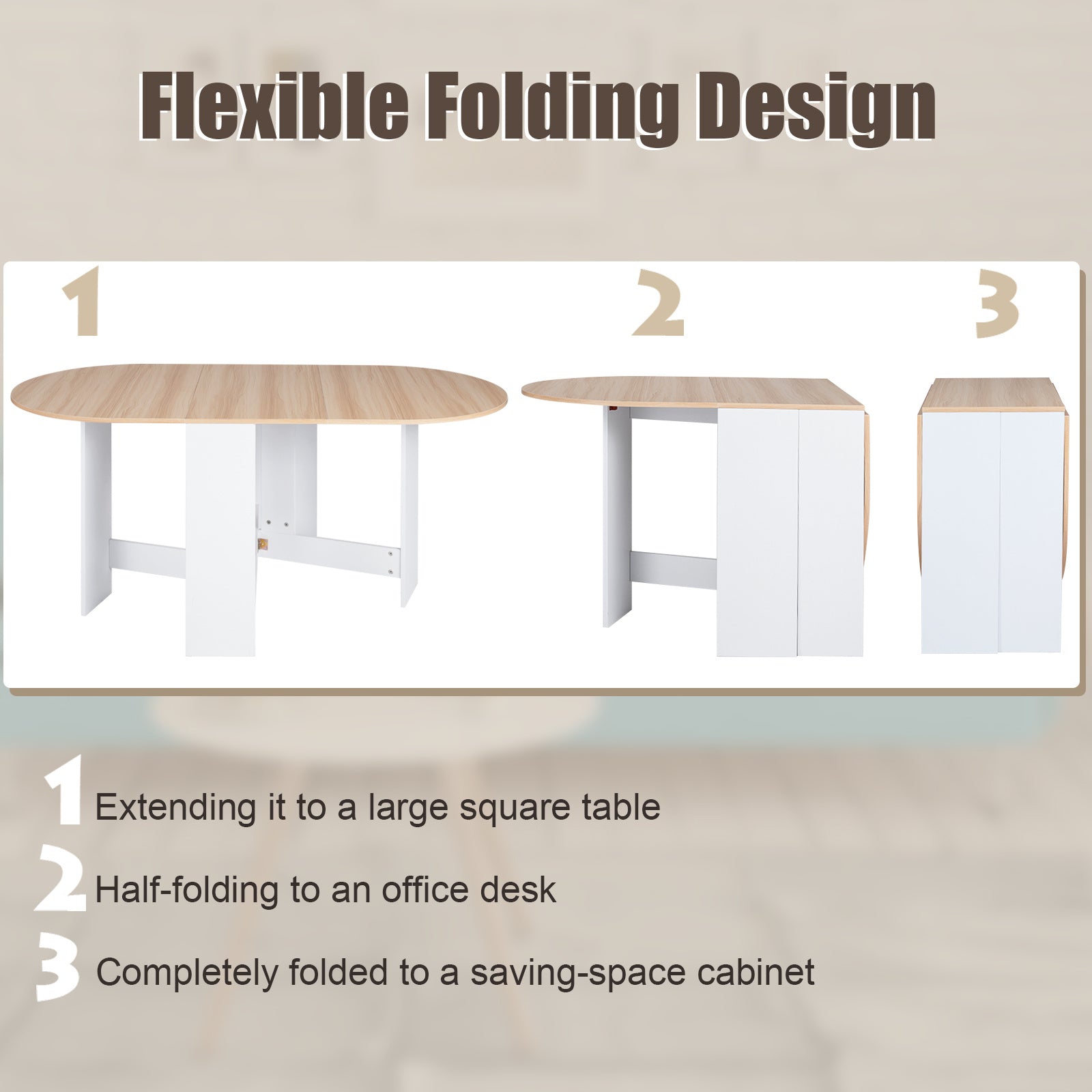 Rund – fällbord, balkongbord, fällbart trädgårdsbord för 4‑7 personer vitt – 163 x 80 x 75 cm