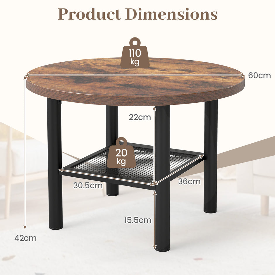 Runt – soffbord med öppen hylla, vardagsrumsbord – 60 x 60 x 42 cm