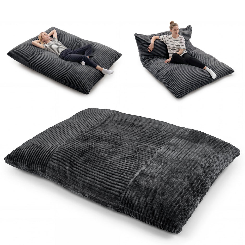 Säckpuff – i kordtyg, jättestor bönpuff med avtagbart överdrag – 194 x 139 x 19 cm