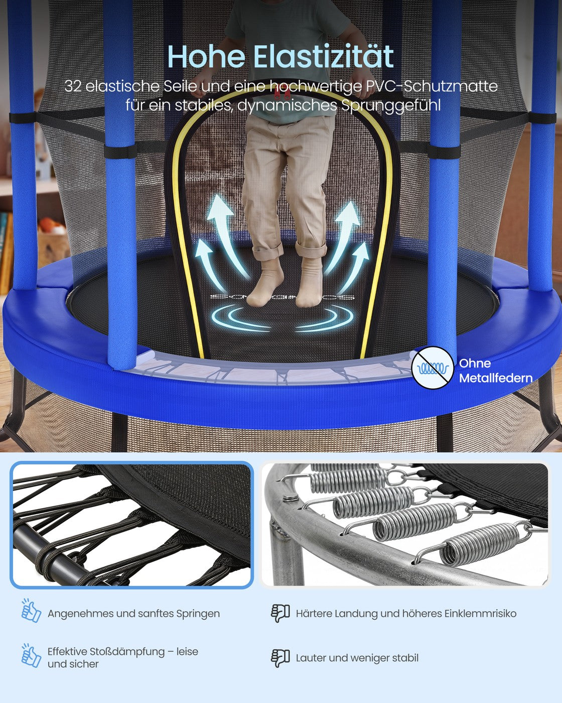 Kindertrampoline - 174 cm - Met Veiligheidsnet - Randbescherming - Blauw