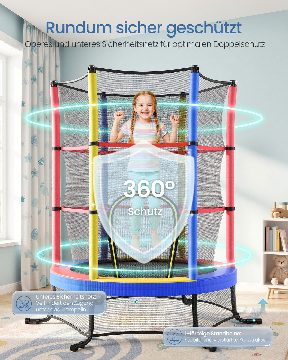Kindertrampoline - 174 cm - Met Veiligheidsnet - Randbescherming - Meerkleurig