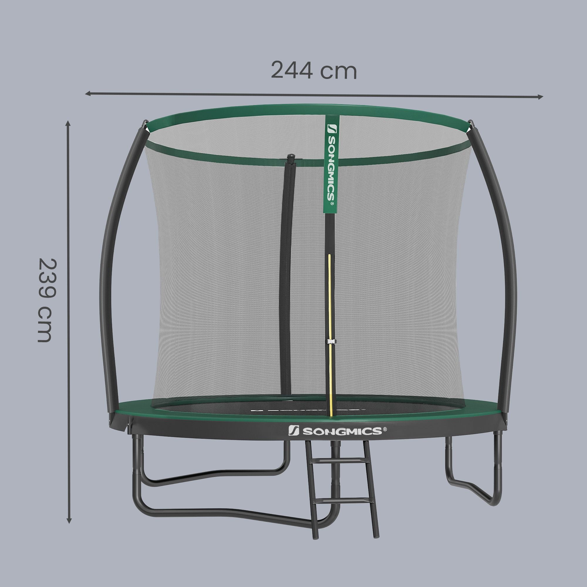 Tuintrampoline - 244 cm - Met Veiligheidsnet - Ladder - Zwart-Donkergroen