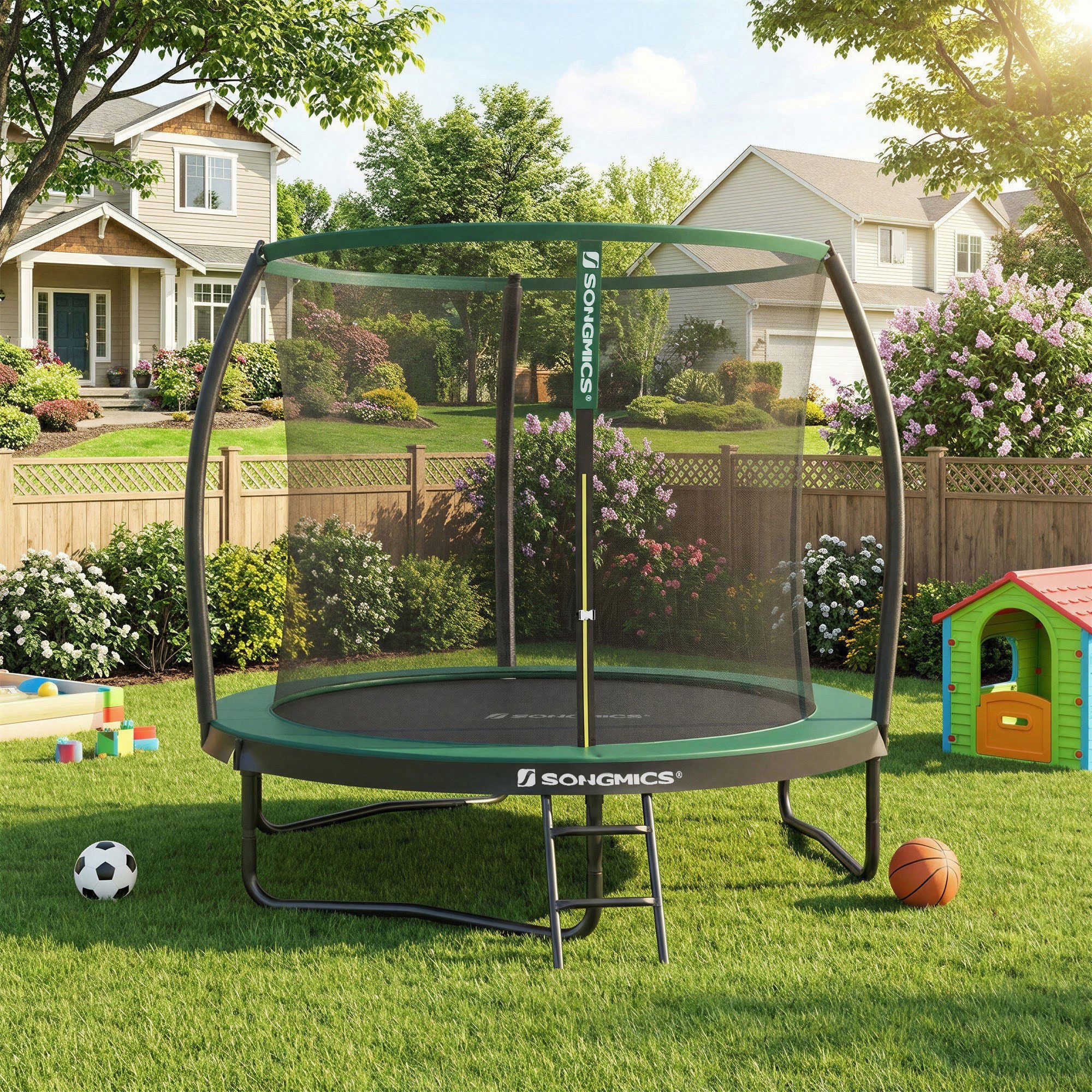 Tuintrampoline - 244 cm - Met Veiligheidsnet - Ladder - Zwart-Donkergroen