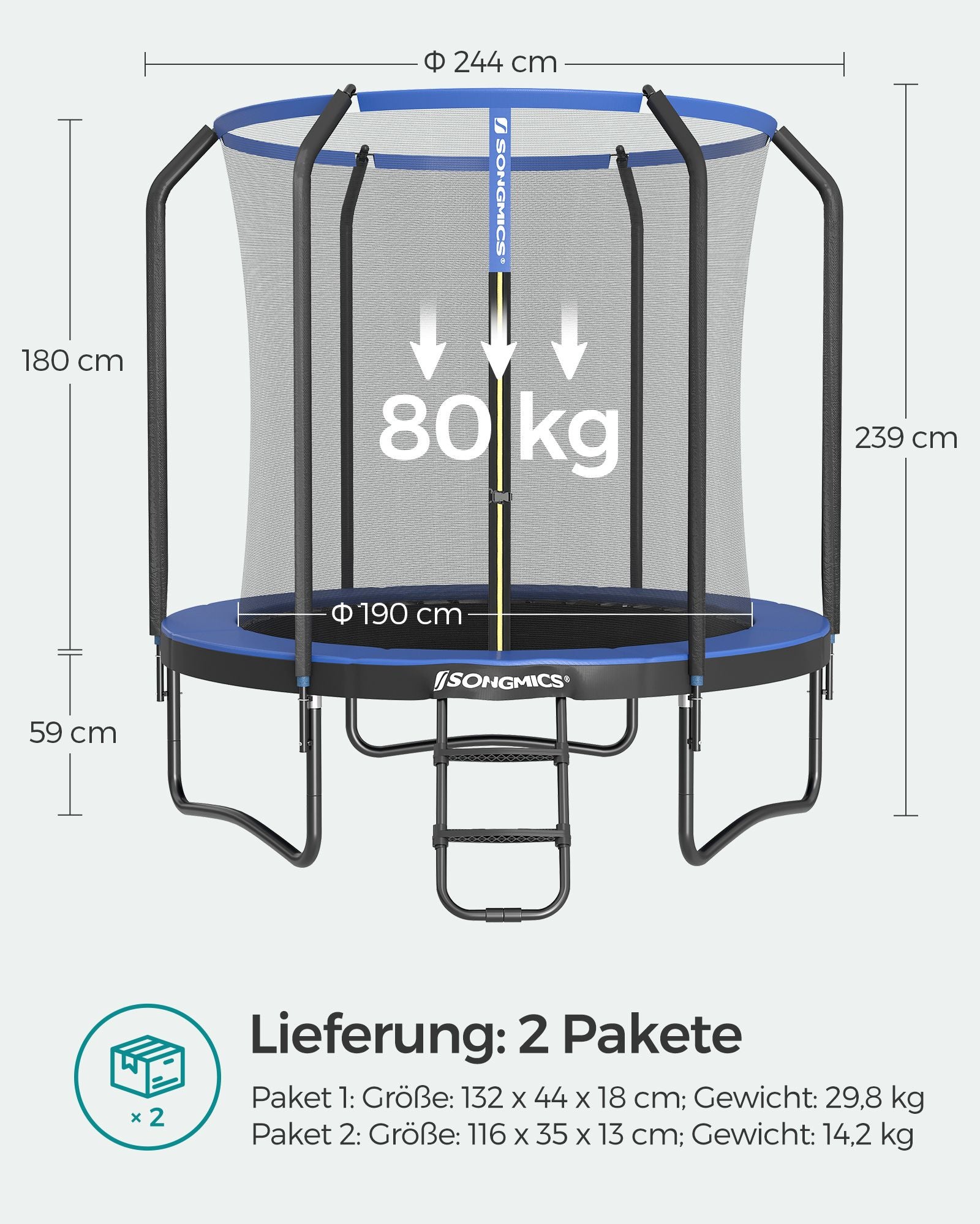 Trampolin - Ø 244 cm - mit Sicherheitsnetz