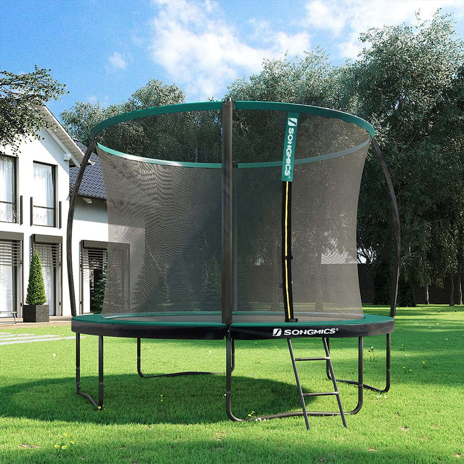 Trampolin - Ø 305 cm - Gartentrampolin mit Netz und Leiter - dunkelgrün