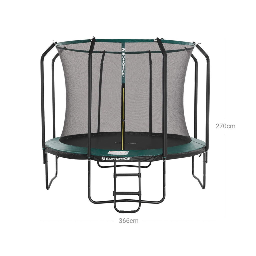 Trampolin - Ø 366 cm - mit innerem Netzwerk, Leiter und Sicherheitsnetz - Grün