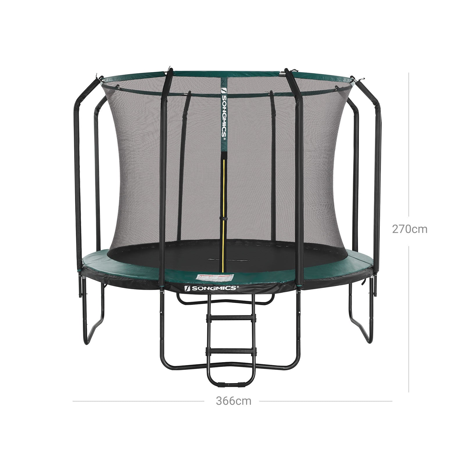 Trampolin - Ø 366 cm - mit innerem Netzwerk, Leiter und Sicherheitsnetz - Grün