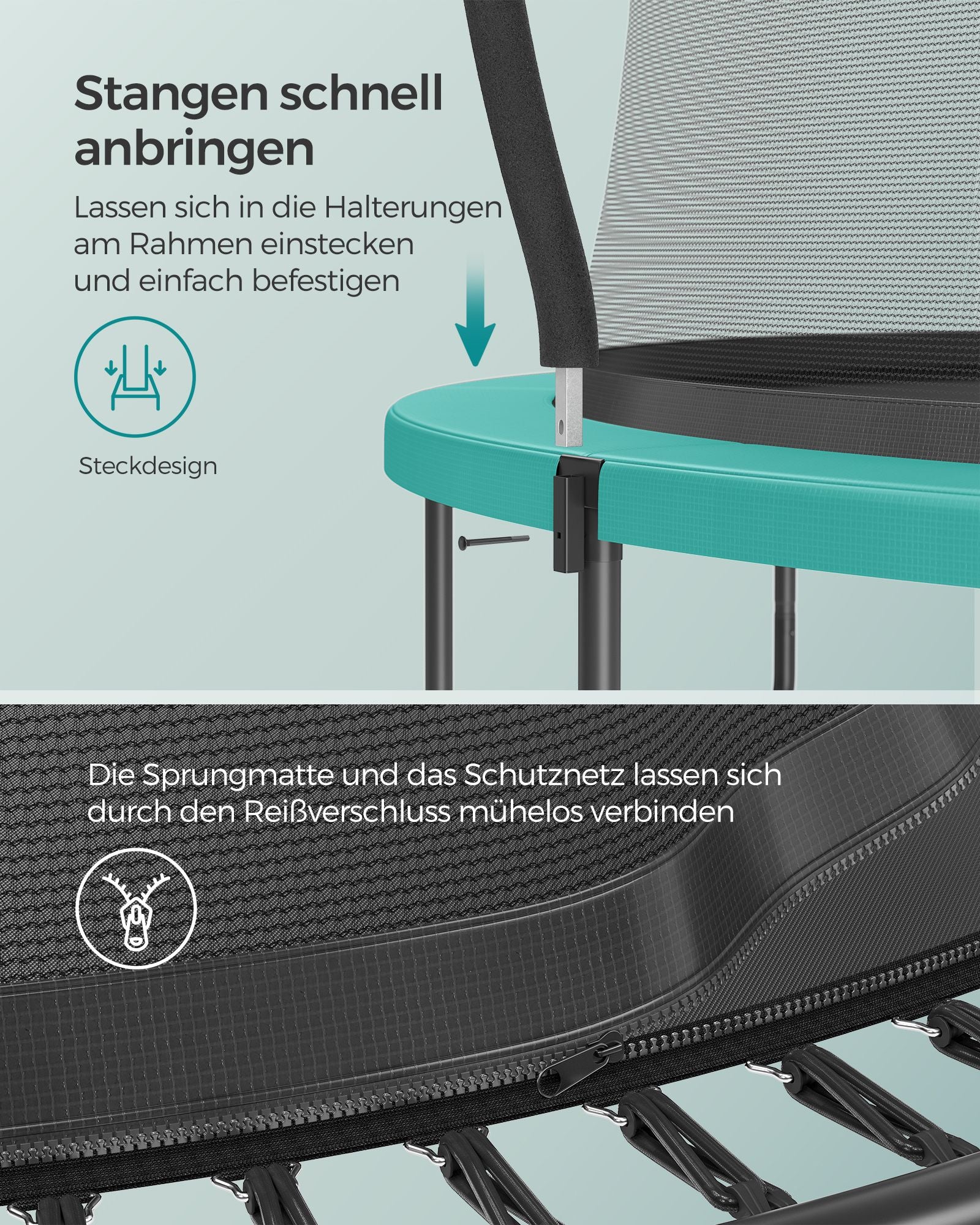 Trampolin - Ø 366 cm - mit Reißverschluss - Meerblau