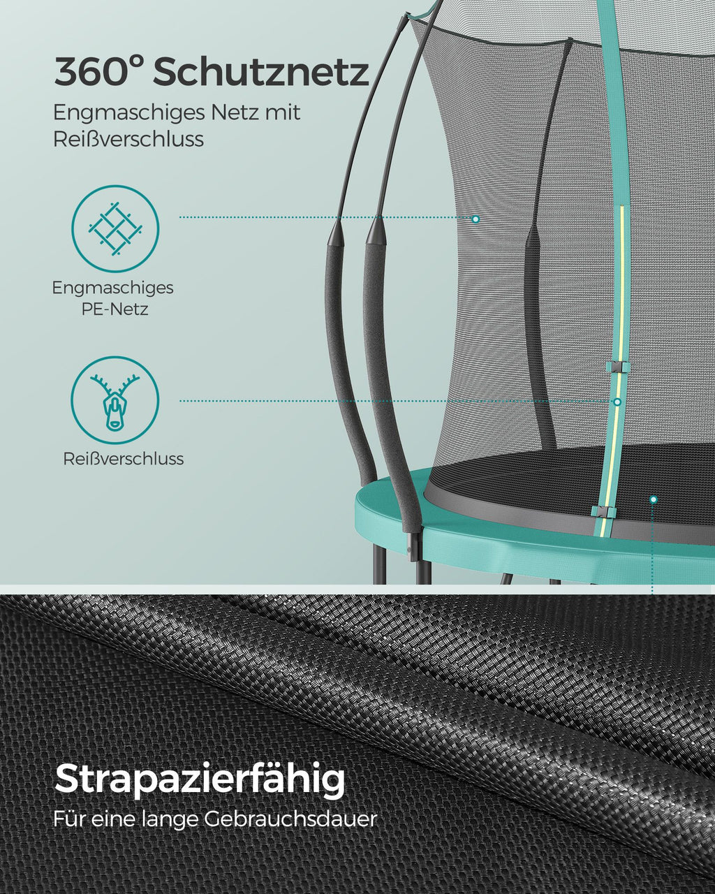 Trampolin - Ø 366 cm - mit Reißverschluss - Meerblau
