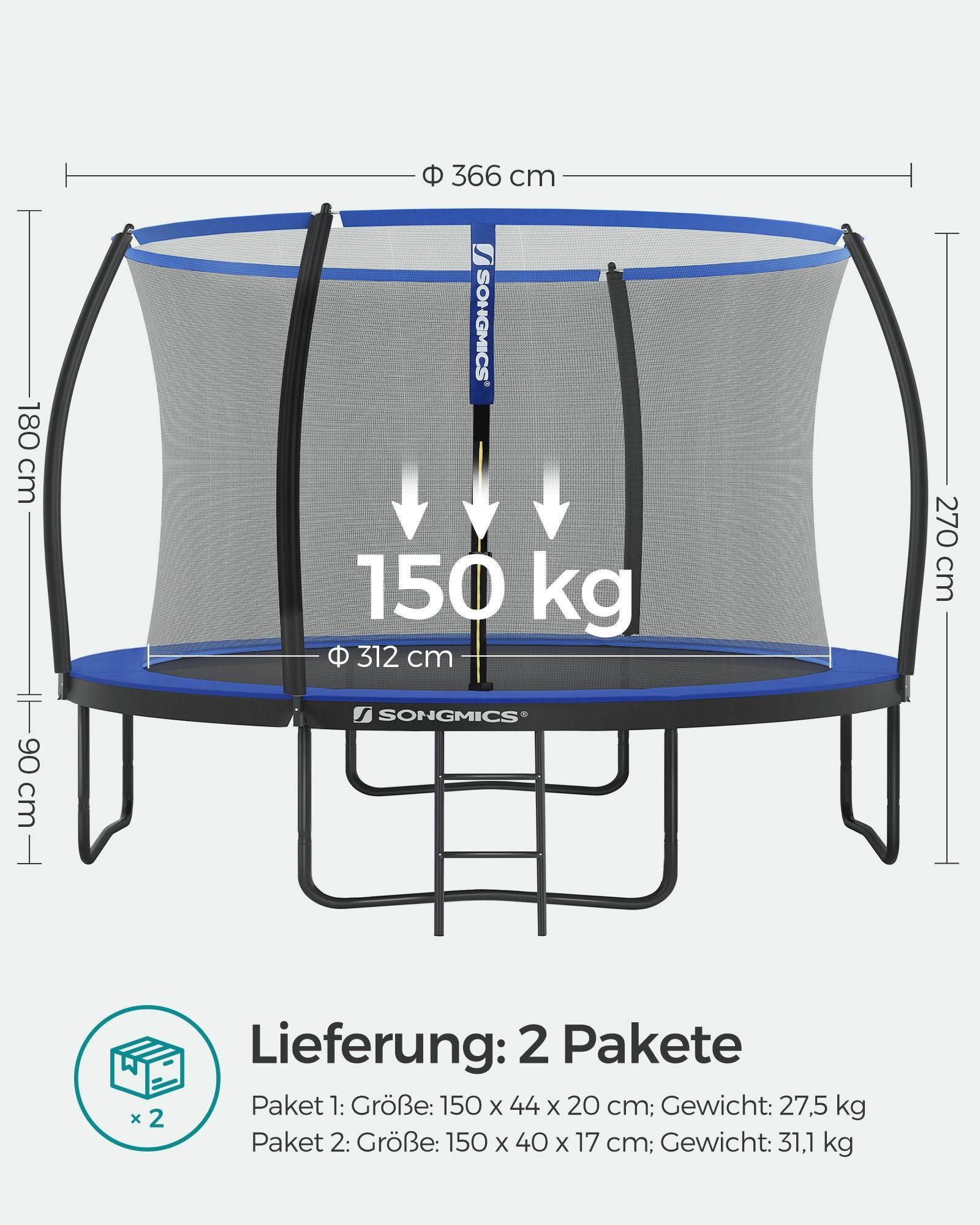 Gartentrampolin - mit Sicherheitsnetz - Ø 366 cm