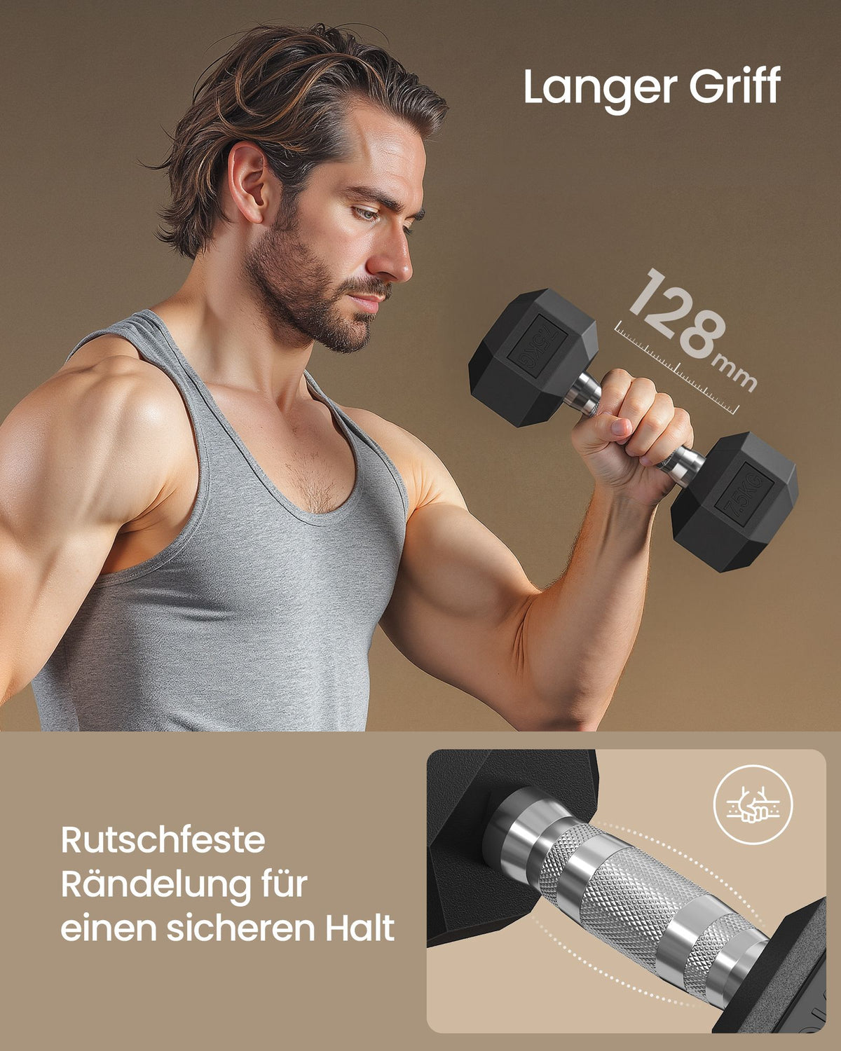 Hexagon Dumbbell – 15 kg – Gietijzer – Antislip Handvat – Zwart