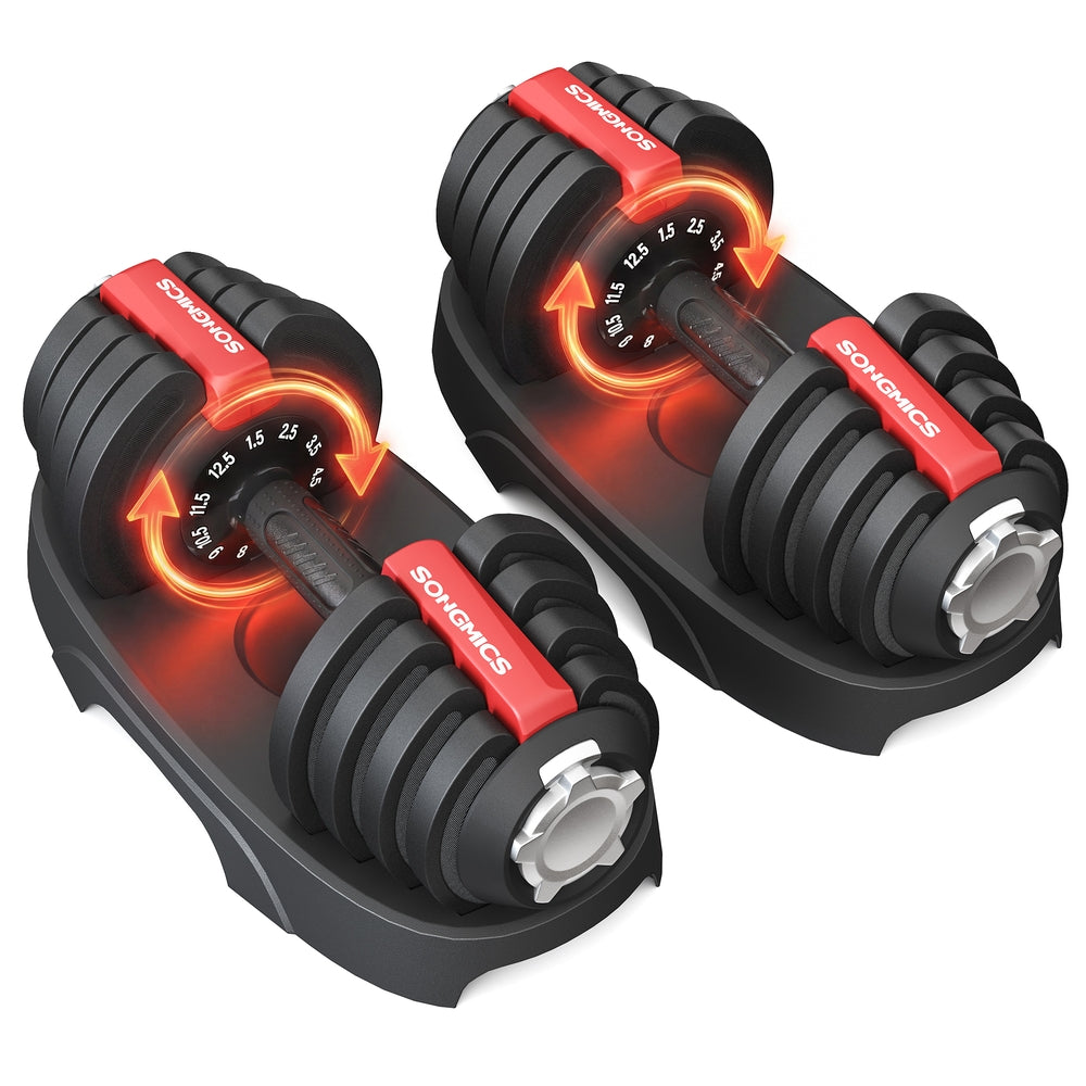 Dumbbells - 40 x 20 x 18 cm - Verstelbaar van 1,5 kg tot 12,5 kg - Antislip handgreep - Zwart en rood - Totaal gewicht 25 kg