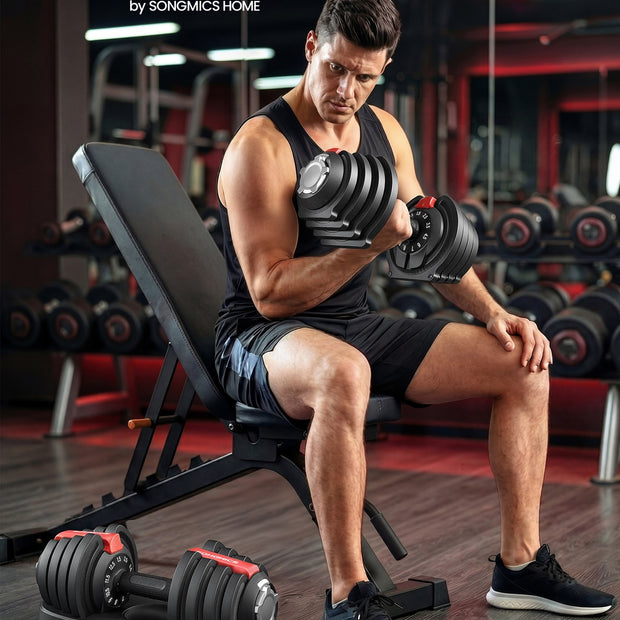 Dumbbells - 40 x 20 x 18 cm - Verstelbaar van 1,5 kg tot 12,5 kg - Antislip handgreep - Zwart en rood - Totaal gewicht 25 kg