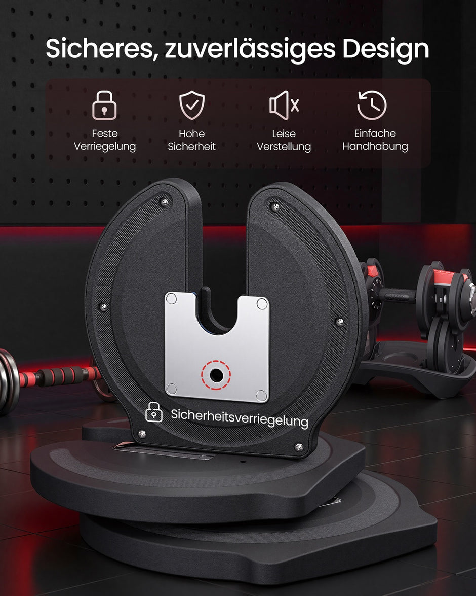 Verstelbare dumbbells - 1,5 kg tot 18 kg - Zwart en Rood - Inclusief standaard - 40 x 20,5 x 20,5 cm - Antislip handgreep