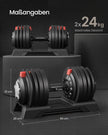 Dumbbells - 3 kg tot 24 kg - Verstelbaar - Zwart en rood - Totale gewicht 48 kg - Afmetingen 40 x 20 x 21 cm