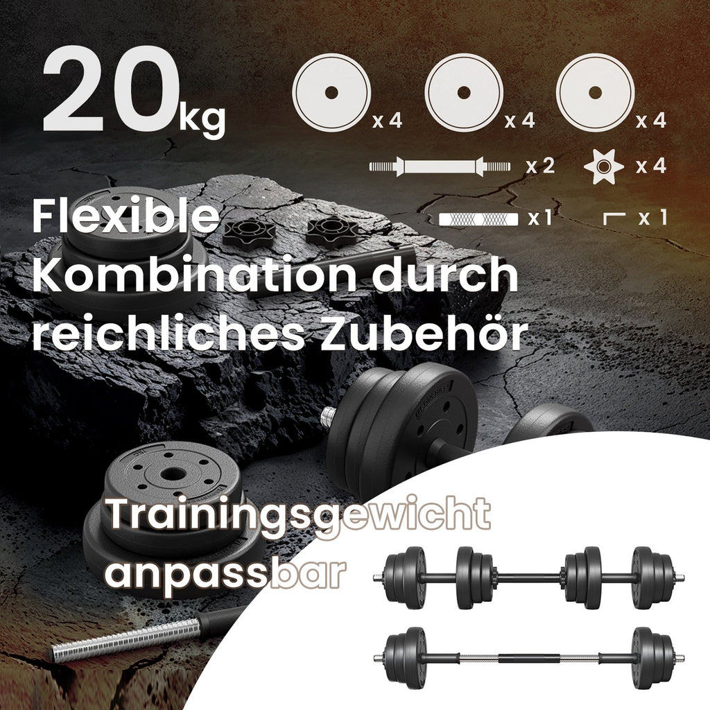 2-in-1-Halfter-Dumbbells mit Stahlverbindungsrohr, 2 x 10 kg, Tintenschwarz