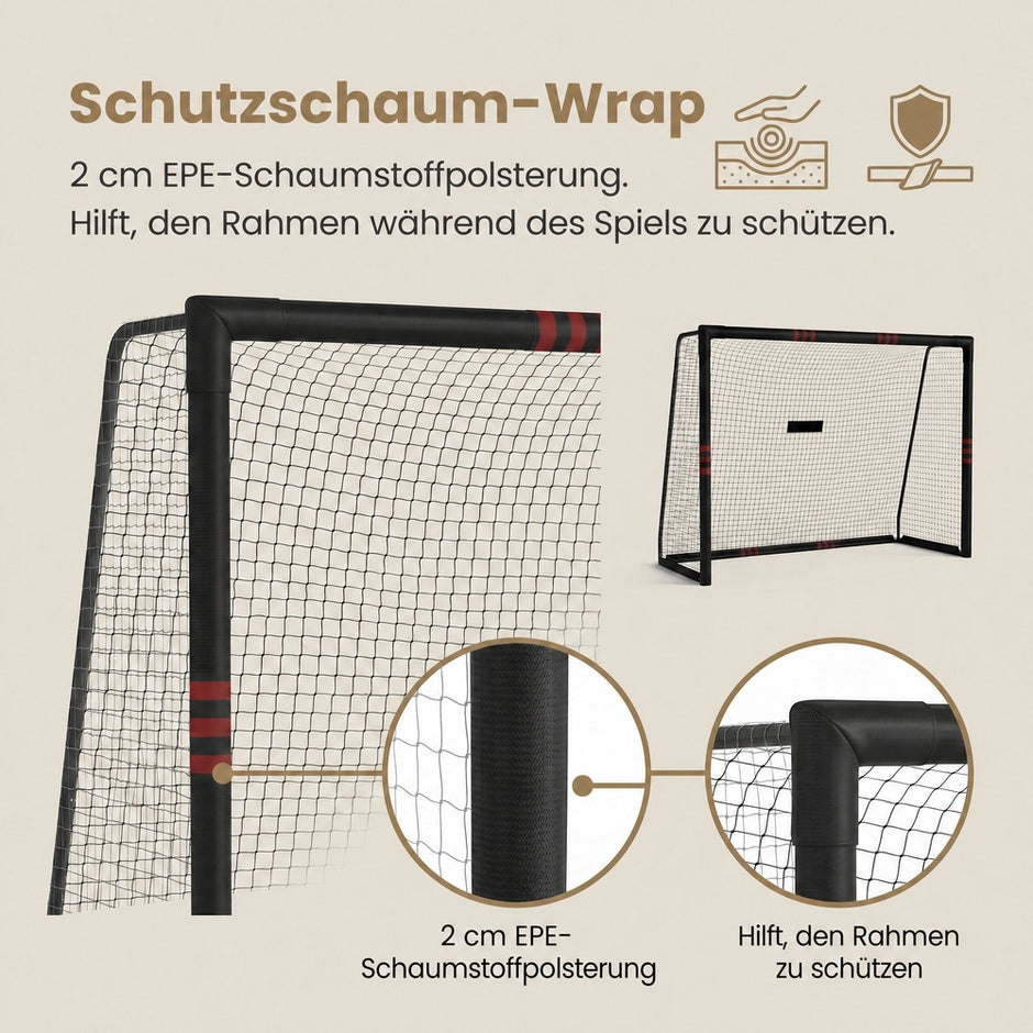 Voetbaldoel - Met PE-net en Schuimbescherming - Zwart - 120 x 300 x 200 cm