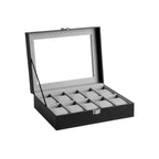 Watchbox - 10 Fächer - Glasdeckel - schwarz/grau