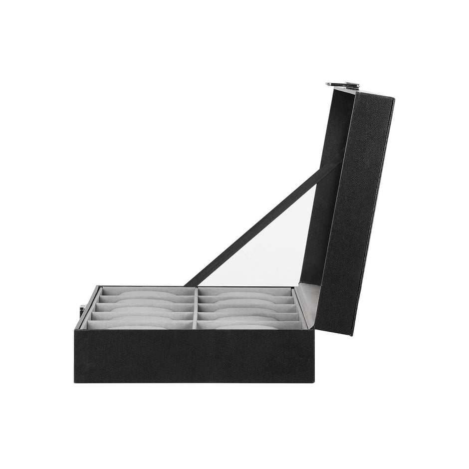 Watchbox - 10 Fächer - Glasdeckel - schwarz/grau