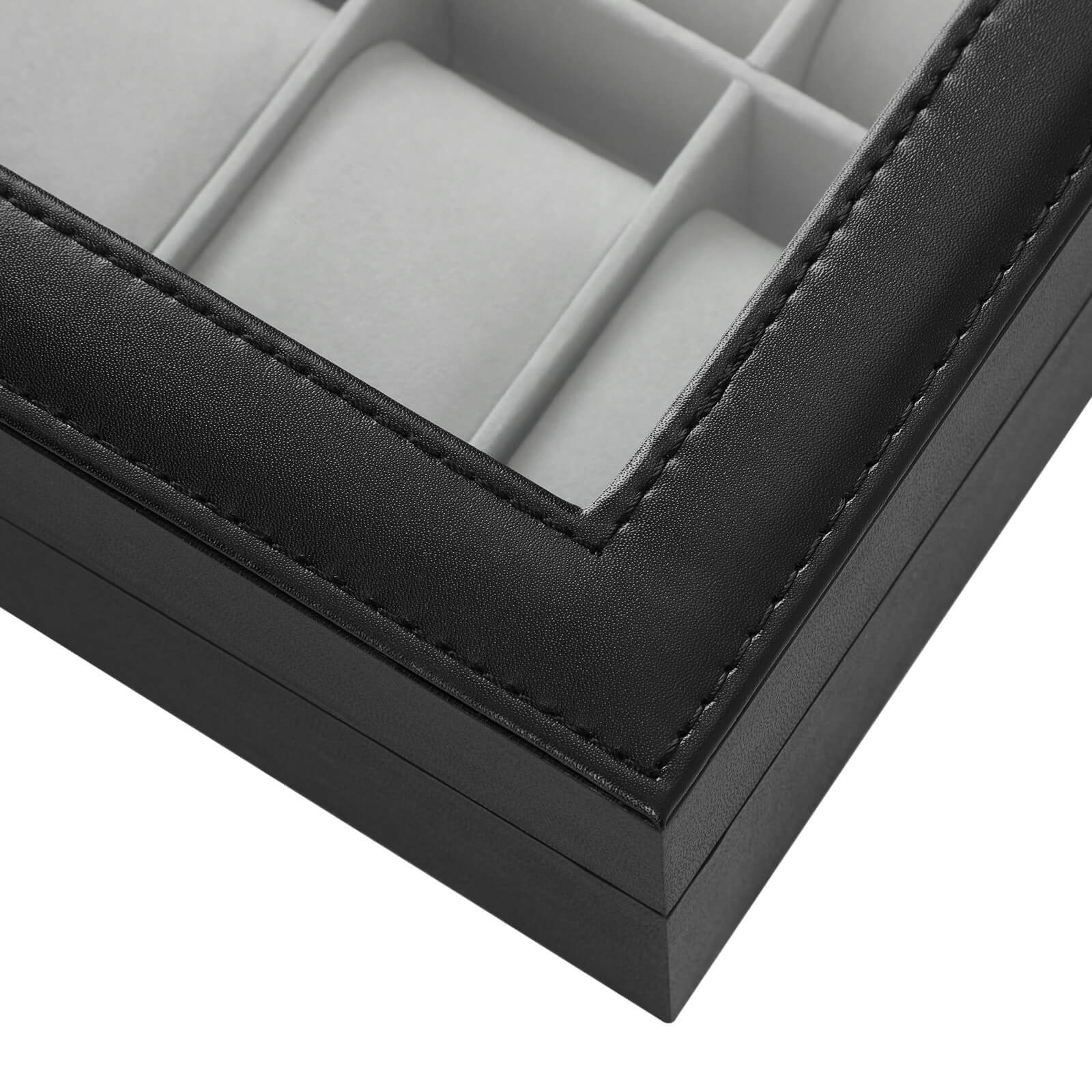Watchbox - 10 Fächer - Glasdeckel - schwarz/grau