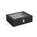 Watchbox - 10 Fächer - Glasdeckel - schwarz/grau