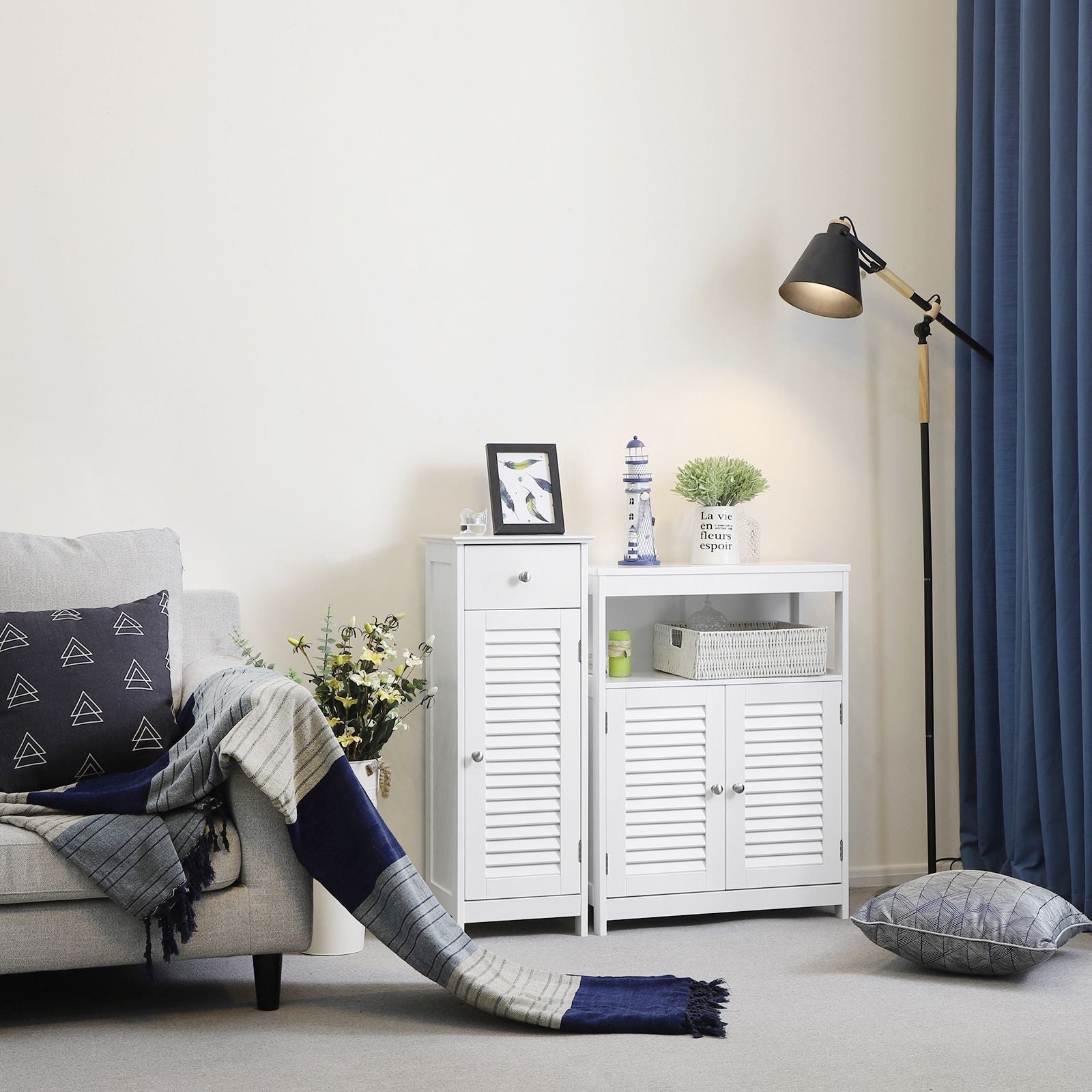 Badezimmerschrank - Smal - mit Louvredeur - Weiß