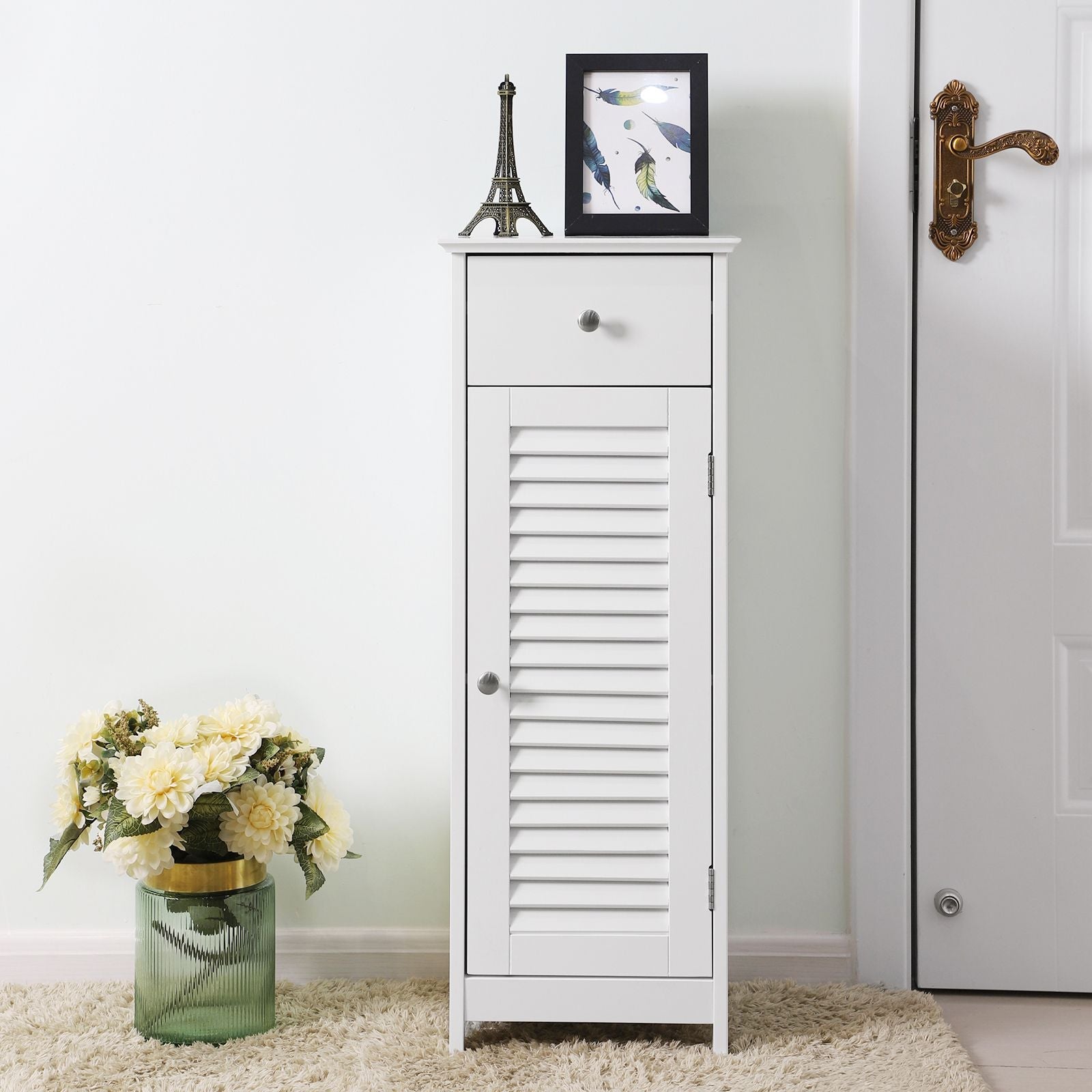 Badezimmerschrank - Smal - mit Louvredeur - Weiß
