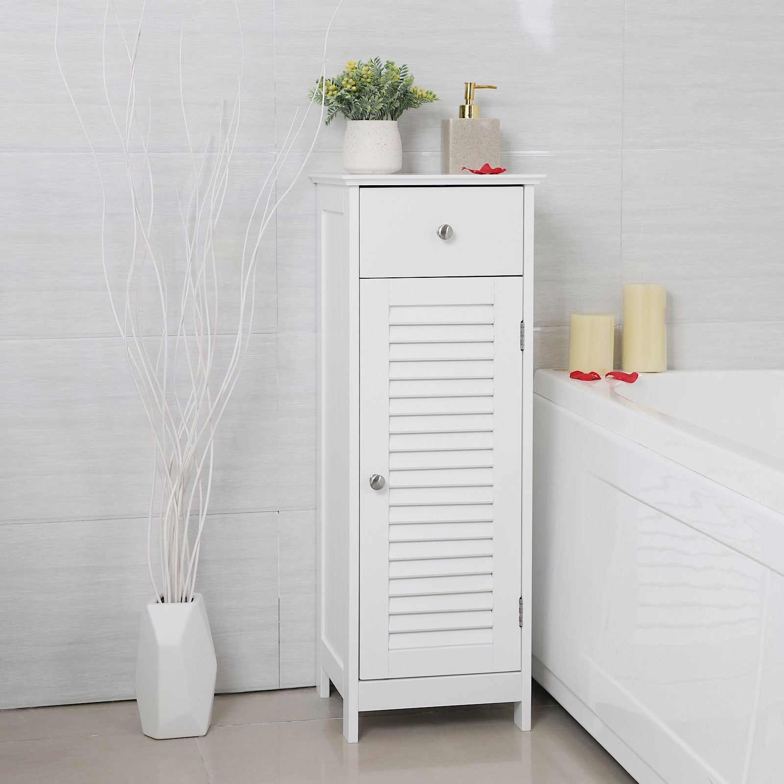 Badezimmerschrank - Smal - mit Louvredeur - Weiß
