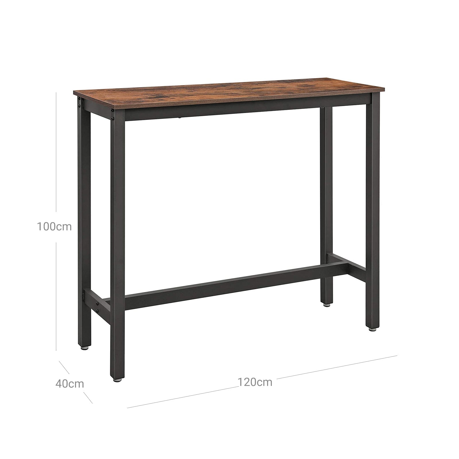 Stangentisch - Schmaler Küchentisch - 120 x 40 x 100 cm - rechteckig - braun/schwarz