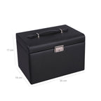 Schmuckschachtel - Schmuckschachtel - aus künstlichem Leder - mit Spiegel - 3 Schubladen - Schwarz