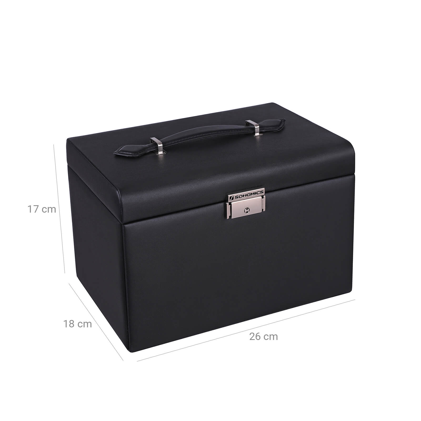 Schmuckschachtel - Schmuckschachtel - aus künstlichem Leder - mit Spiegel - 3 Schubladen - Schwarz