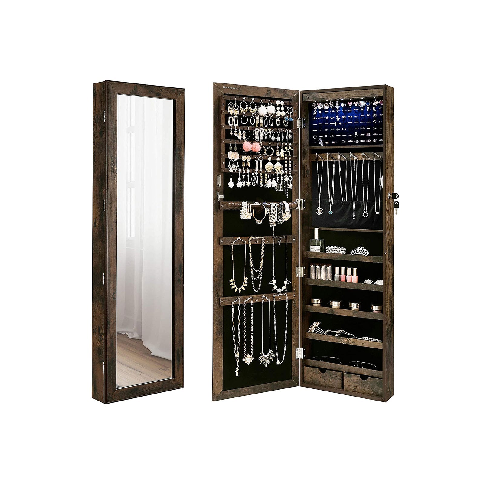 Juwelierschrank - Hängende Spiegelschrank - Wandschrank - Vintage Brown
