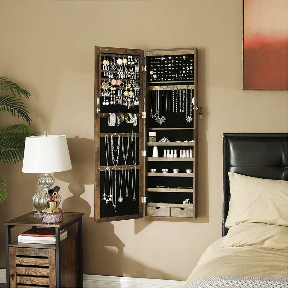 Juwelierschrank - Hängende Spiegelschrank - Wandschrank - Vintage Brown