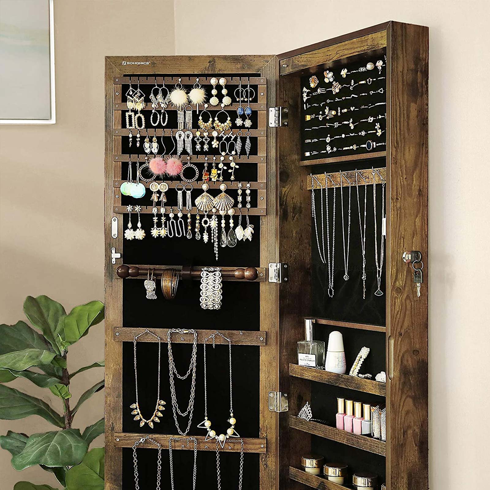 Juwelierschrank - Hängende Spiegelschrank - Wandschrank - Vintage Brown
