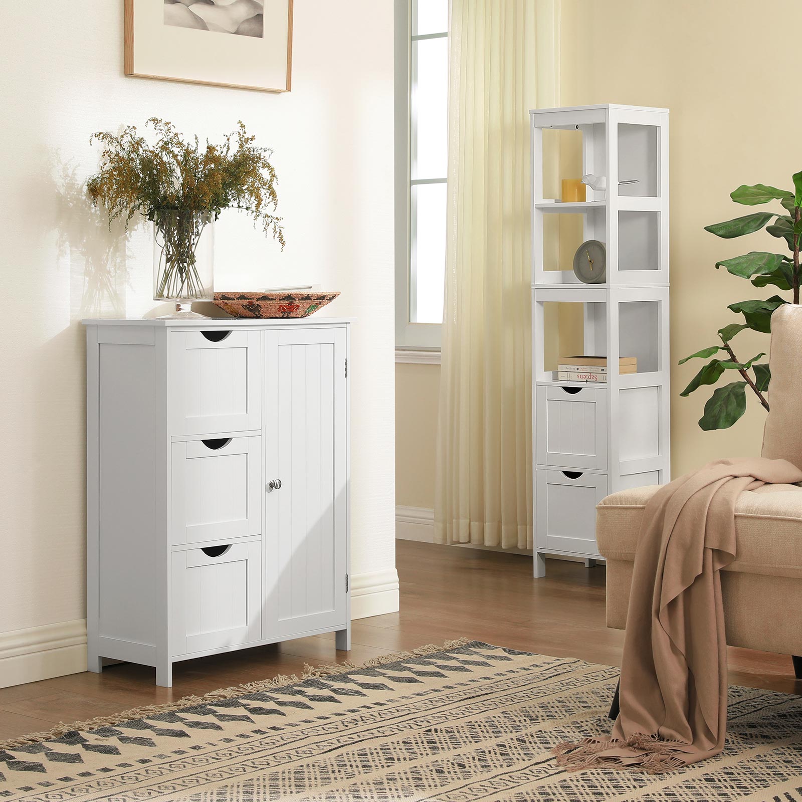 Badezimmermöbel - mit 3 großen Schubladen - einstellbares Tafel - Weiß