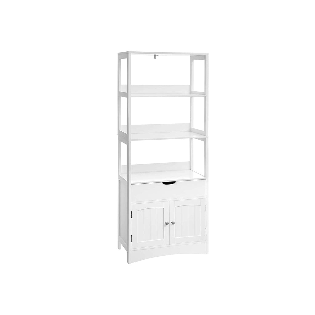 Badezimmerschrank - abgetrennter Hochschrank - 60 x 32,5 x 154 cm - 3 offene Fächer - 1 Schublade - 2 Türen - Weiß