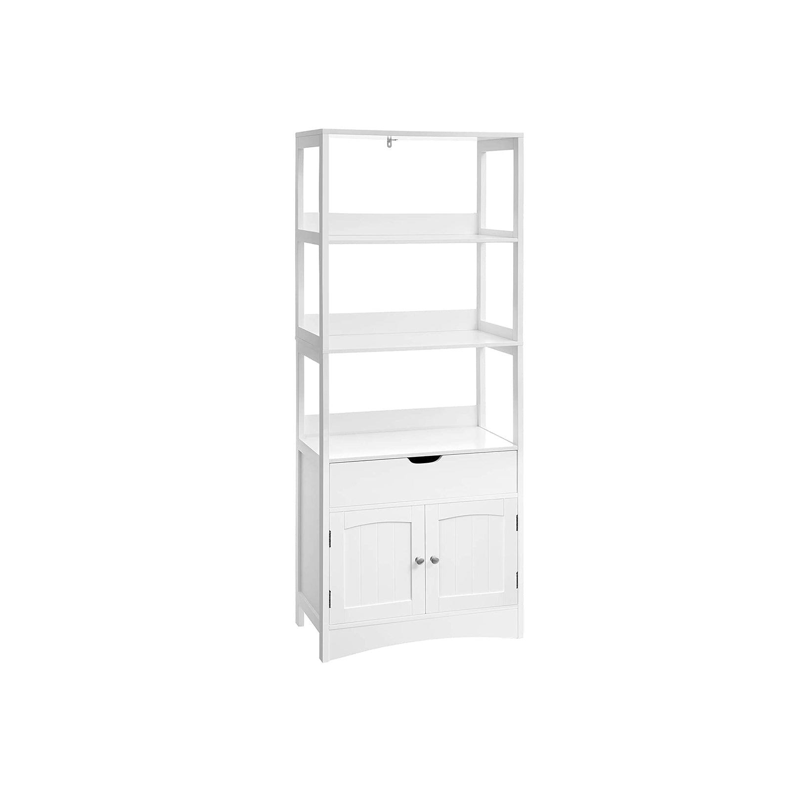 Badezimmerschrank - abgetrennter Hochschrank - 60 x 32,5 x 154 cm - 3 offene Fächer - 1 Schublade - 2 Türen - Weiß